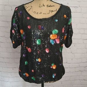 Vintage Judith Ann Creations Sequin Polka Dot Top